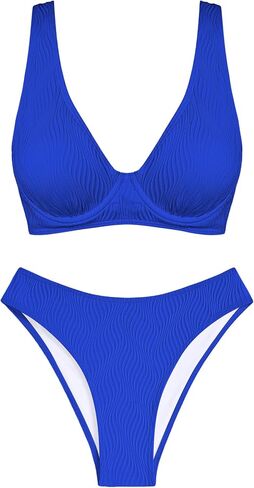 ZAFUL Underwire بيكيني مجموعات للنساء متقاطع التعادل الخلفي عالية قطع بيكيني قطعتين ملابس السباحة ثوب السباحة in Saudi Arabia
