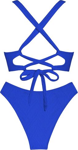 ZAFUL Underwire بيكيني مجموعات للنساء متقاطع التعادل الخلفي عالية قطع بيكيني قطعتين ملابس السباحة ثوب السباحة in Saudi Arabia