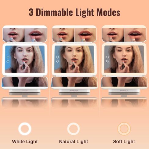 EASEHOLD Lighted Makeup Mirror with Magnification, Makeup Mirror with ligths, 2X 3X 10X Magnifying, Rechargable LED Mirror with 3 Colors Lights for Makeup Desk, Gifts for Women in Saudi Arabia