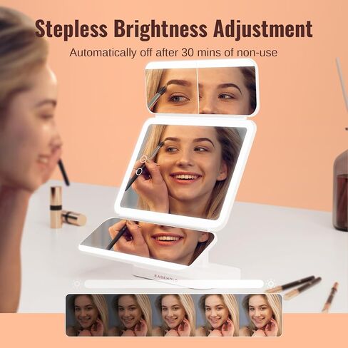 EASEHOLD Lighted Makeup Mirror with Magnification, Makeup Mirror with ligths, 2X 3X 10X Magnifying, Rechargable LED Mirror with 3 Colors Lights for Makeup Desk, Gifts for Women in Saudi Arabia