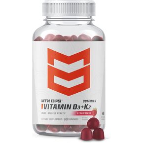 MTN OPS Vitamin D3 K2 Gummies | 5000 IU Vitamin D3 and Vitamin K2 MK7 | Naturally Gluten-Free with Natural Strawberry Flavor | 60 Soft-Chew Gummies as 60 Servings per Container