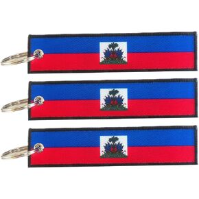 JAVD Haiti Flag Keychain Tag with Key Ring - Keys, Cars, Motorcycles, Backpacks, Luggage and Gifts - EDC (3 Pack)