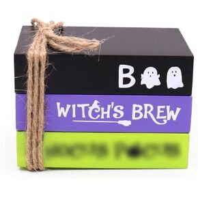Yaaaaasss! Mini Halloween Wooden Faux Book Stack Halloween Tiered Tray Decor Halloween Decor for Home Kitchen Mantel Rustic Faux Wood Book Party Supplies Boo Witch's Brew 3' x 2.25' x2.5'