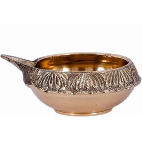 6 pc Handmade Oil Diya Prosperity Diwali Decoration with Golden Engraving Made of Virgin Brass Metal Gift Items (Golden)
