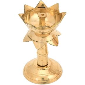 Decorative Small Lotus Diya Deepak Pooja Diya Puja Item Brass Oil Lamp Pooja Essential for Indian Traditional Cultural Festival Decoration Home Decor Diya Lighting (Size:-L:-2",H:-3")(Golden)