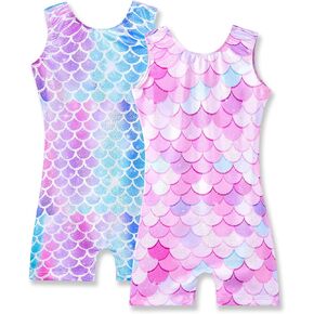 Nymphperi 2 Packs Gymnastics Leotard for Girls Sparkle Biketards with Shorts Kids Sleeveless Unitard One-Piece Dancewear in Kuwait