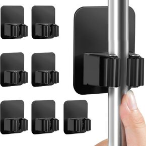 8 Pack Broom Holder Wall Mount, Improved Broom Holder, Super Anti-Slip Mop and Broom Holder Wall Mount, Broom Hanger Gripper for Kitchen, Bathroom, Closet, Garden Garage, Black