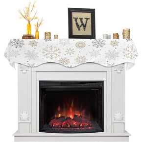 Christmas Mantle Scarf 70 x 17 Inch, Snowman Xmas Tree Snowflakes Red Decor Fireplace Mantel Scarf Mantel Cover Runner for Christmas Holiday Seasonal Winter Xmas Decorations