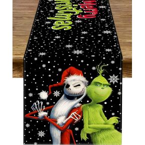 Merry Christmas Table Runner The Nightmare Before Christmas Winter Holiday Party Fireplace Kitchen Dining Room Home Decor (Black, 13" x 72")