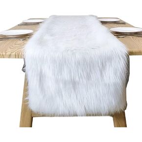 White Fur Table Runner,Thanksgiving Christmas Table Runners,Modern Small Winter Faux Fur Dresser Runner for Bedroom Party Holidays Birthday Xmas Wedding Dresser Fireplace. (11.8x31.4 Inch)