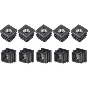 uxcell 10Pcs Plastic Threaded Tube Inserts with M8 Thread, for 0.98"x0.98" OD Square Tube, Adjustable Square Black Plastic Plug Caster Insert Chair End Caps Furniture Leg Plug