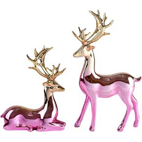 2Pcs Elk Deer Statue Reindeer Figurines Resin Sculpture Living Room Home Decoration Nordic Tabletop Ornaments (Silver 2pcs)