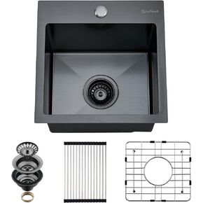 Drop In Kitchen Sink, 18 x 18 x 10 Inch 16 Gauge Single Bowl Topmount Wet Bar Sink T-304 Stainless Steel Kitchen Sinks