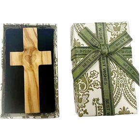 SELIAWARE Handheld Cross for Baptism/Birthday/Confirmation Gift Engraved Heart Olive Wood