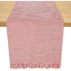 Folkulture Table Runner 72 Inches Long for Boho Décor, 100% Cotton White Table Runner for Coffee Table Décor, Farmhouse Table Runners or Rustic Table Runner, Dining Table Runner ( Frill Red )