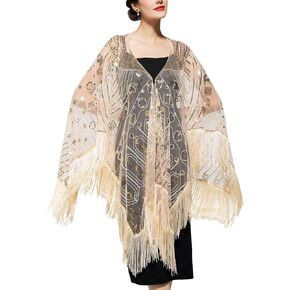 SWEETV Women's 1920s Long Shawl Wraps,Sequin Flapper Evening Shawls for women formal/Party/Wedding/Formal/Harlem night