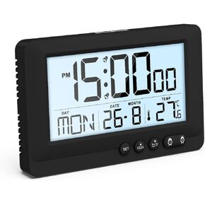 Travel Alarm Clock, Portable LCD Alarm Clock, Compact Size, Small Alarm Clock Bedside with 5s Backlight, Snooze, 12/24H, Temperature, Battery Powered Desk Clock for Bedroom Traveling