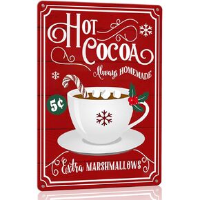Vintage Christmas Decor Hot Cocoa Bar Tin Sign Christmas Metal Signs Hot Chocolate Bar Sign Christmas Wall Decorations Coffee Bar Sign Hot Cocoa Station Sign 8x12 Inch