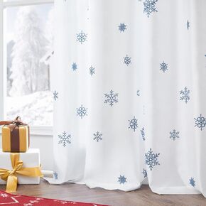 jinchan White Snowflake Christmas for Bedroom White Christmas Curtains Blue Embroidered Xmas Drapes Navidad 84 Inch Long for Living Room Back Tab Winter Snow Drapes Set 2 Panels Holiday Decor