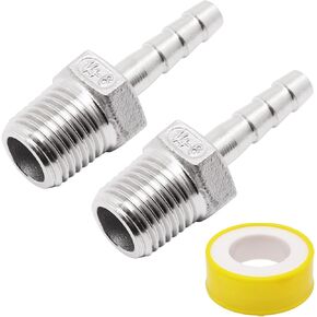 Sydien 2Pcs 1/4'' Hose Barb Fitting, Diameter 6mm Barb x 1/4'' NPT Male Hex Head Coupler 304 Stainless Steel Barb Adapter for Water Fuel Air Oil