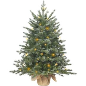 3ft Pre-lit Christmas Tree,Artificial Xmas Tree with 215 PE & PVC Mixed Branch Tips & 70 LED String Lights & Burlap Wrapped Base for Tabletop Desk,Battery Operated