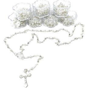 YRP (12) PCS - Baptism, First Communion Rosary Favor White Pearl Recuerdos para Primera Comunion Niña Niño