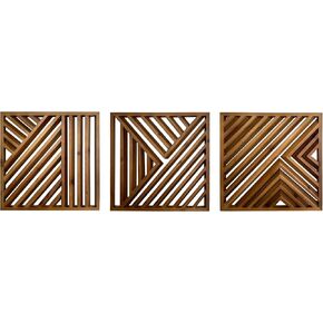 Musanpou Wood Geometric Home Wall Decor Slatted Wood Design Wall Sculpture，Set of 3 Wood Wall Art decorate，Boho Bathroom Bedroom Living Room rustic Home Decoration