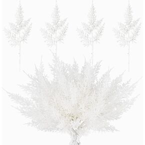 30 Pcs Artificial Pine Leaves Branches, 13" Christmas Pine Picks Sprigs Faux Pine Needles Greenery for DIY Home Holiday Christmas Wreaths Tree Ornaments Decorations (White)