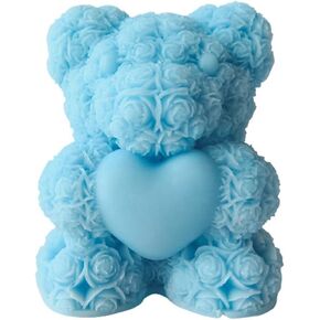Cute Bear with Heart Scented Candle,60G Teddy Bear Rose Clusters Aesthetic Handmade Soy Wax Aroma Decorative Candle for Table Photo Prop Wedding Birthday Gift,Prefect for Meditation Stress-Blue