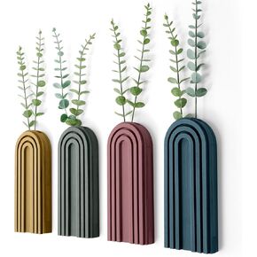 4 Pack Wood Wall Planter Indoor Wall Decor Plant Holders Boho Wood Hanging Planter Wood Vases for Modern Farmhouse Living Room Bedroom Rainbow Decor (Dark Brown)