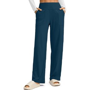 سراويل Soothfeel واسعة الساق للنساء، سراويل عمل اليوغا مع جيوب، سراويل رياضية عالية الخصر، سراويل صغيرة/طويلة 30 بوصة (أزرق داكن، L) in Kuwait