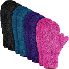 Bencailor 4 Pair Microfiber Dusting Mittens Reusable Women Cleaning Mittens with Thumb for Kitchen (Pink, Water Blue, Grass Green, White)