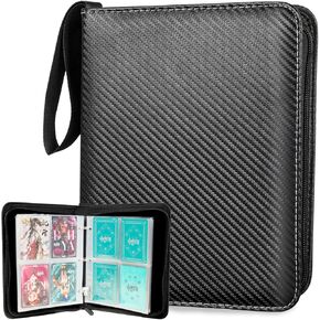 Collectible Trading Card Albums,4 Pocket Card Binder, 400 Double Sided Pocket PU Premium Zip Trading Collection Binder, Card Folder forTCG, Sports Cards (Black)