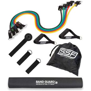Serious Steel Resistance Tube Band Set Includes Handles, Door Anchor and Ankle Straps (100 lbs Set or 165 lbs Set)