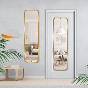 HOMIER 47"x12" Full Length Mirror Over The Door Mirror Wall Mounted Mirror Full Body Mirror, Back of Door Hanging Mirror with Aluminum Alloy Thickened Frame for Bedroom Living Room Closet, Gold