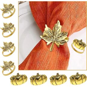 8 Pieces Thanksgiving Napkin Ring Set Including Fall Leaf Napkin Rings Halloween Pumpkin Napkin Holders Maple Pumpkin Napkin Ring Kit for Thanksgiving Halloween Supply （Pumpkin, Maple Leaf）