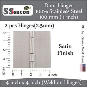 s siskcon Stainless Steel Weld ON Hinge,4''X4'',Satin Finish,Hgs-404025-32D Door Hinges 2 Pack (Welding) Heavy Duty.(Set of 2Pcs),Spun Heads - Pack of 1