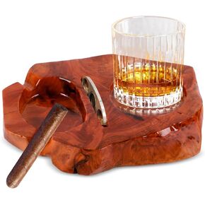 Wooden Cigar Ashtray, Irregular Ashtray with Two Grooves, Put Whiskey Glass and Cigar, Cigar Accessories Gift for Cigar Lover, Fathers Day Cigar Gifts, Cigar Table Decor for Home, Office, Bar