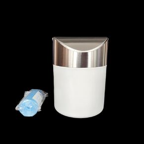 Ebonee Mini Desktop Trash Can with Swing Lid, Stainless Steel Tiny Garbage Bin Can, Come with Trash Bag, Small Metal Countertop Trash Bin Can for Home, Office, Bathroom, Kitchen, Car, Bedroom (White)