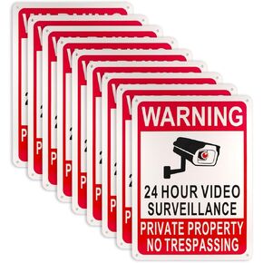 GEMLORD 9 Pack No Trespassing Video Surveillance Sign Private Property No Trespassing Sign 24 Hour Surveillance Sign Aluminum Outdoor 7x10 Inch UV Ink Printed for House and Business