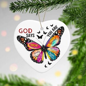 Religious Gifts for Women Christian Gifts for Women Butterfly Hanging Ornament Gifts Faith-Based Ceramic Heart Ornament Home Decor Religious Gift Ideas Jesus Ornaments Funny Birthday Gift for Her 2.7"
