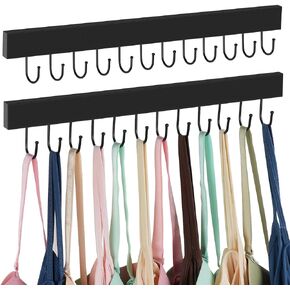 ZEDODIER 2 Pack Wodden Tank Top Hanger Wall Mounted, Space Saving Bra Organizer with 24 180° Rotating Hooks, Sport Bra Storage Holder, Black