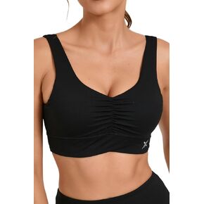 Women's Front Crunch Sports Bra with Cross Waist Band and Back U Neck High Support, Seamless, Moisture Wicking Shirt