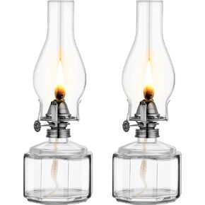 Tuanse 2 Pieces Chamber Oil Lamp Classic Kerosene Lamp Lantern Vintage Oil Lantern Decorative Hurricane Lamp with Adjustable Fire Wick for Home Indoor Use, 13 Inch Height(Green)