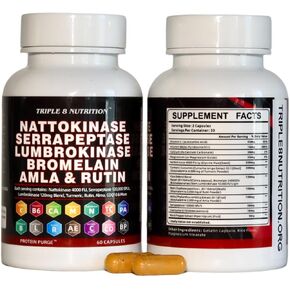 Nattokinase 4000 FU Serrapeptase 120000 SPU Lumbrokinase Enzyme Supplement with Bromelain Papain Papaya Enzymes Rutin Extract Amla Magnesium Vitamin B6 & VIT C Capsules