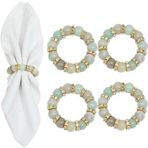 Napkin Rings Set of 4, Gemstone Beads Boho Napkins Ring Holder for Dinner Table Decoration Napkins Rings (Amazonite Stone)