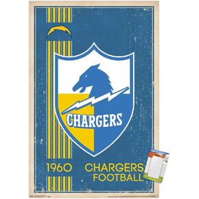 Trends International NFL Los Angeles Chargers - Retro Logo 17 Wall Poster, 22.375" x 34", Poster & Mount Bundle