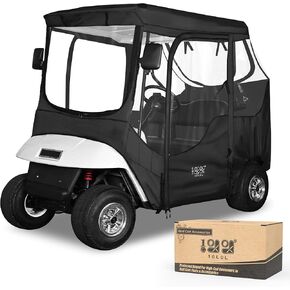 Driving Enclosure Fit EZGO TXT 2 Passenger Golf Cart Rain Cover with Clear Roll-Up Windshield, Reserved Holes for Side Mirrors, Waterproof Oxford Cloth Enclosure