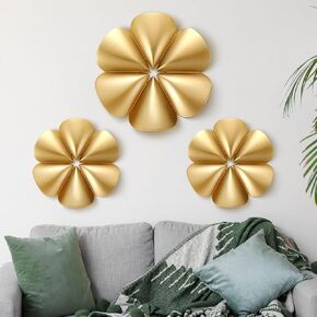 Fourluoo 3 Pack Flower Wall Art Farmhouse Rustic Gold Flower Wall Decor Boho Modern Accent Decorative Hanging Wall Art for Living Room Bedroom Entryway Bathroom