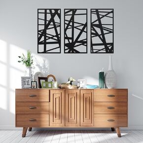 DAYSUP Large 3 Piece Black Metal Wall Art, Minimalist Abstract Metal Wall Decor for Hanging Home Wall Decor in Living Room Bedroom Bathroom Office（Black,L Size 18×13"）